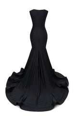 Black V-Neck Sheer Corset Prom Dresses Beaded Mermaid Long Train Evening Gowns