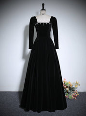 Black Velvet Long Sleeve Backless Crystal Prom Dresses