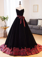 Black Velvet Strapless Bow Quinceanera Dresses