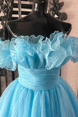 Blue A-Line Strapless Ruffled Short Homecoming Dress