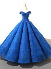 Blue Ball Gown Sequisn Appliques Off The Shoulder Wedding Dresses