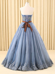 Blue Ball Gown Tulle Sweetheart Appliques Wedding Dresses