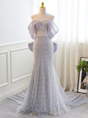 Blue Mermaid Sequins Off the Shoulder Prom Dresses