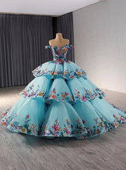 Blue Off the Shoulder Colorful Sequins Prom Dresses