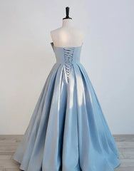 Blue Satin Long A-line Party Dresses Prom Dresses Blue Floor Length Evening Dresses prom Dresses shops