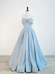 Blue Satin Long A-line Party Dresses Prom Dresses Blue Floor Length Evening Dresses prom Dresses shops