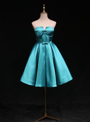 Blue Satin Strapless Bow Homecoming Dresses