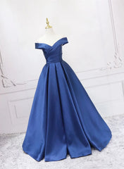 Blue Satin Sweetheart Long Wedding Party Dresses Blue Formal Dresses prom Dresses shops