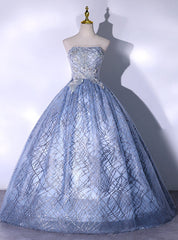 Blue Sequins Strapless Appliques Quinceanera Dresses