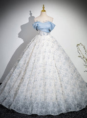 Blue Tulle Lace Flower Quinceanera Dresses