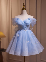 Blue Tulle Off the Shoulder Homecoming Dresses