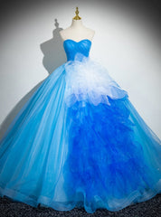 Blue Tulle Sweetheart Pleats Quinceanera Dresses