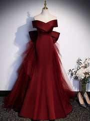 Burgundy Mermaid Long Prom Dress, Burgundy Formal Evening Dresses