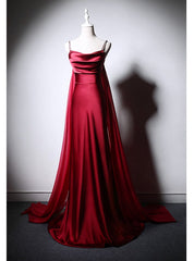 Burgundy Mermaid Satin Straps Prom Dresses