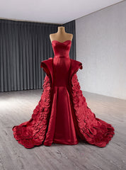 Burgundy Mermaid Satin Sweetheart Prom Dresses