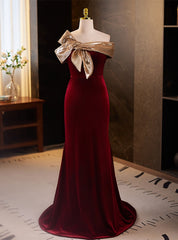 Burgundy Mermaid Sequins Off the Shoulder Prom Dresses