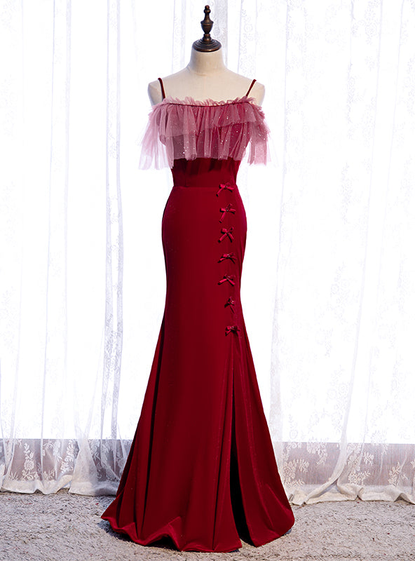 Burgundy Mermaid Spaghetti Straps Prom Dress