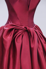 Burgundy Satin Floor Length Prom Dresses, Beautiful A-Line Evening Party Dresses