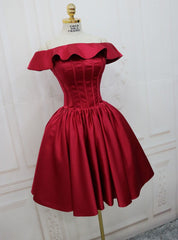 Burgundy Satin Off the Shoulder Homecoming Dresses