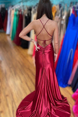 Burgundy Satin V-Neck Mermaid Prom Dress