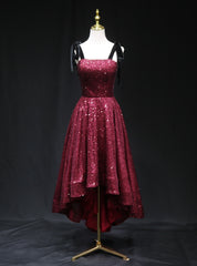 Burgundy Sequins Straps  Prom Dresses