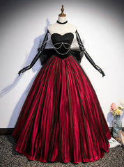 Burgundy Strapless Black Tulle Bow Prom Dresses