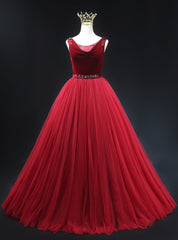 Burgundy Tulle Velvet Backles Beading Prom Dresses