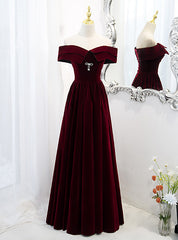 Burgundy Velvet Off the Shoulder Prom Dresses