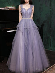 A-Line Prom Dresses Sparkle & Shine Dresses Wedding Guest Birthday Floor Length Sleeveless Off Shoulder Tulle with Sequin Dresses