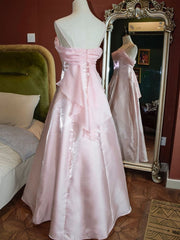 Pink Vintage Shimmering Satin Spaghetti Straps Gown Princess Dresses