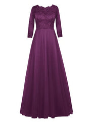 Casual Scoop Neck Half Sleeve Lace Tulle A-Line Mother of the Groom Dresses