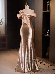 Champagne Mermaid Sequins Off the Shoulder Prom Dresses