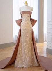 Champagne Mermaid Sequins Strapless Prom Dresses