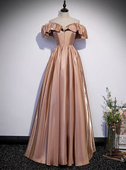 Champagne Satin Off the Shoulder Long Prom Dresses