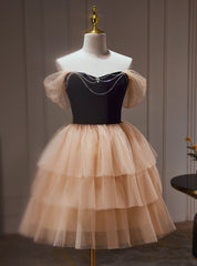 Champagne Tulle Off the Shoulder Homecoming Dresses