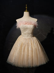 Champagne Tulle Sequins Beading Homecoming Dresses