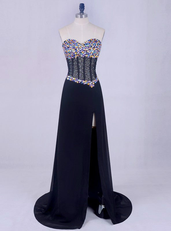 Chiffon Cheap Corset Elegant Black Prom Dresses