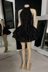 Classic High Neck Sequins Appliques Short Homecoming Dresses For Black Women Birthday Outfits