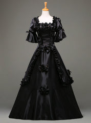 Come In All Styles And Colors Black Ball Gown Satin Short Sleeve Costume Masquerade Dresses