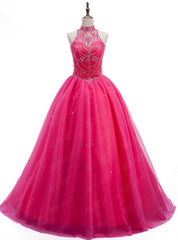 Crystals Sweet 16 Dresses Ball Gowns Halter Tulle Quinceanera Gown Dresses