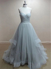 Custom Made Sweetheart Neck Floor Length Light Grey Prom Dresses, Prom Gown, Formal Dresses