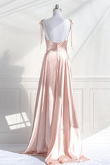 Cute A-Line Pink Satin Straps Sweetheart Prom Dresses, Pink Satin Party Dresses Evening Dresses