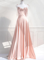 Cute A-Line Pink Satin Straps Sweetheart Prom Dresses, Pink Satin Party Dresses Evening Dresses