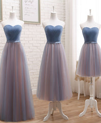 Cute Tulle Sweetheart Neck Prom Dress, Gray Blue Long Formal Dress