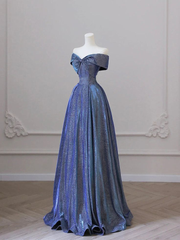 Elegant Deep Blue Bow-neck Pleated Prom Dresses