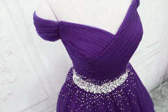 Dark Purple Beaded Tulle Off Shoulder Party Dresses Purple Junior Prom Dresses prom Dresses shops