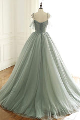 Light Green Tulle Long Prom Dress, Green Evening Dress