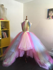 High Low Rainbow Tulle Prom Dress