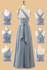 Dusty Blue A-line Chiffon Long Convertible Bridesmaid Dress