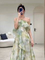 Elegant A Line Halter Chiffon Ombre Green Long Prom Dresses Evening Party Dresses CC1260